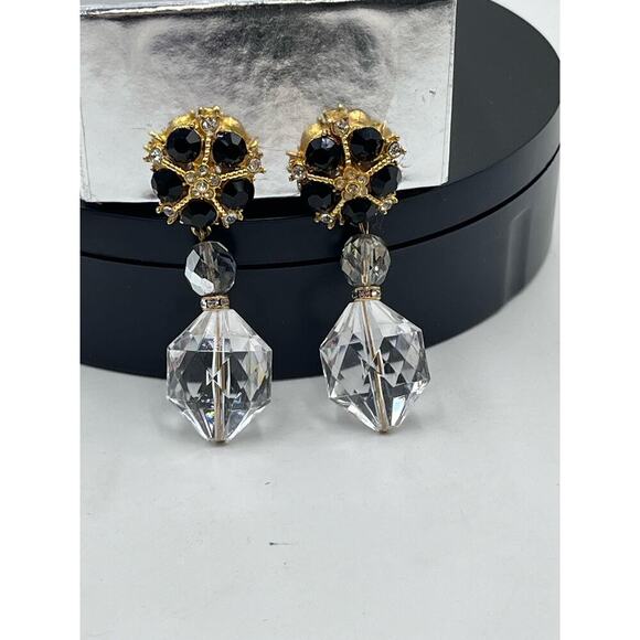 Eileen Fulton Vintage Black and Clear Crystal Clip on Earrings - Picture 11 of 14